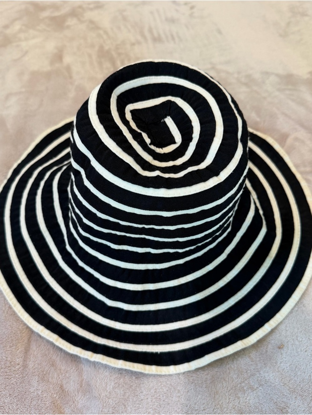 Scala Black and White Striped Wide-Brim Hat